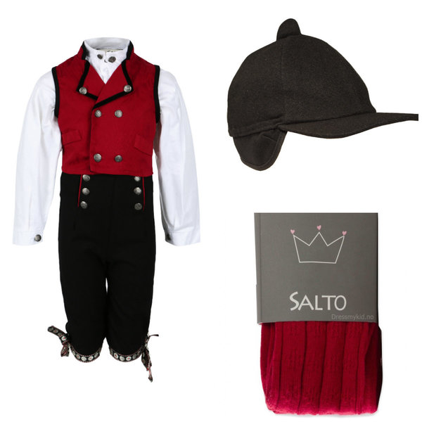 Festdrakt med lue og strømpebukse