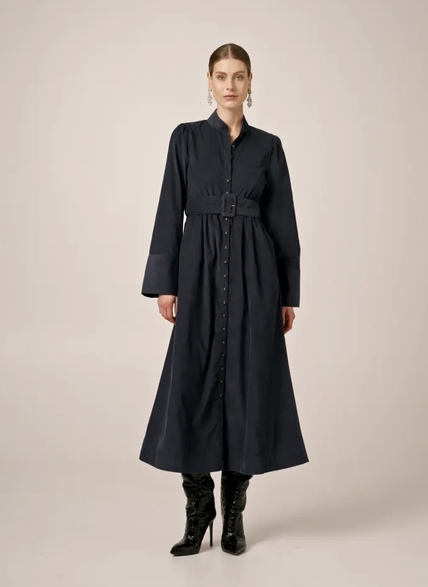 Baby Cord Belt Dress Black - by TiMo