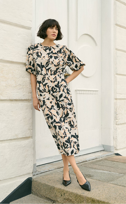 Kaffe KApaco lang kjole Beige/black/peach  blurry - Kaffe Clothing