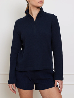 We Norwegian Waffel zipped sweater dame  navy - We Norwegian
