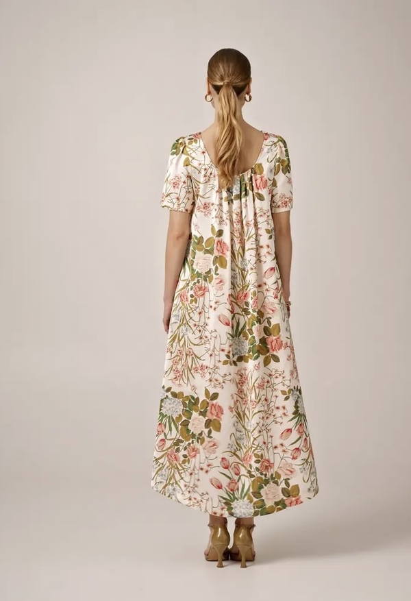 Tailored Satin Maxi Dress Flower Field - by TiMo
