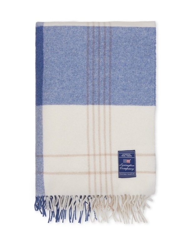Blå/beige Rutet Pledd i Resirkulert Ull