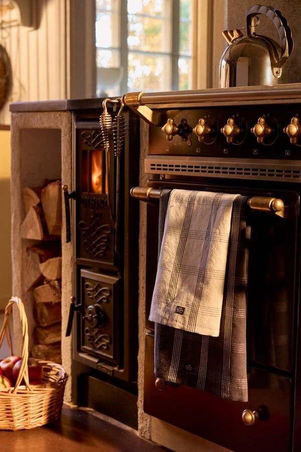 Rutet kjøkkenhåndkle i Linblanding White/Black - Lexington