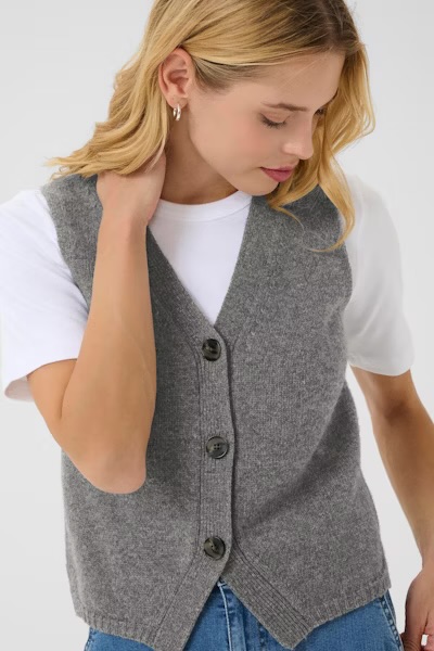 Sylva strikket vest Medium Grey Melange - Part Two