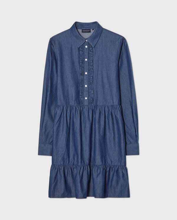 Denim tunikakjole m/rysjer Medium blue - Lexington