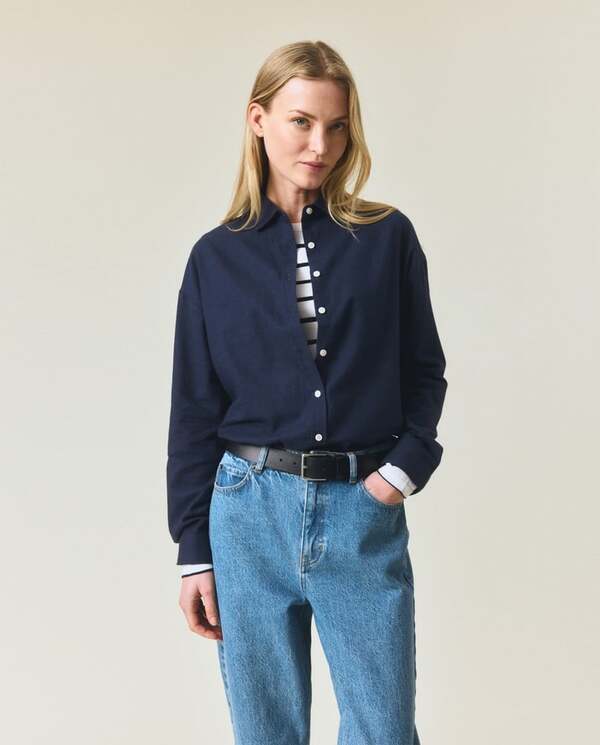 Casual flanellskjorte i økologisk bomull MØRKEBLÅ - Lexington