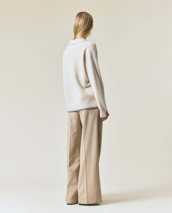 Strikket polo-genser i merinoull Offwhite - Lexington