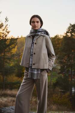 Skjerf i resirkulert ullblanding Offwhite rutemønster - Lexington