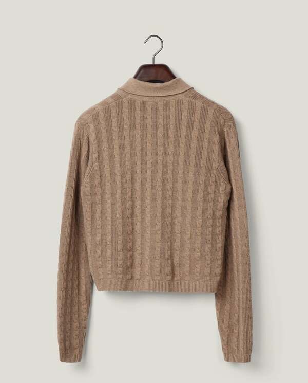 Kabelstrikket cardigan Beige Melange - Lexington