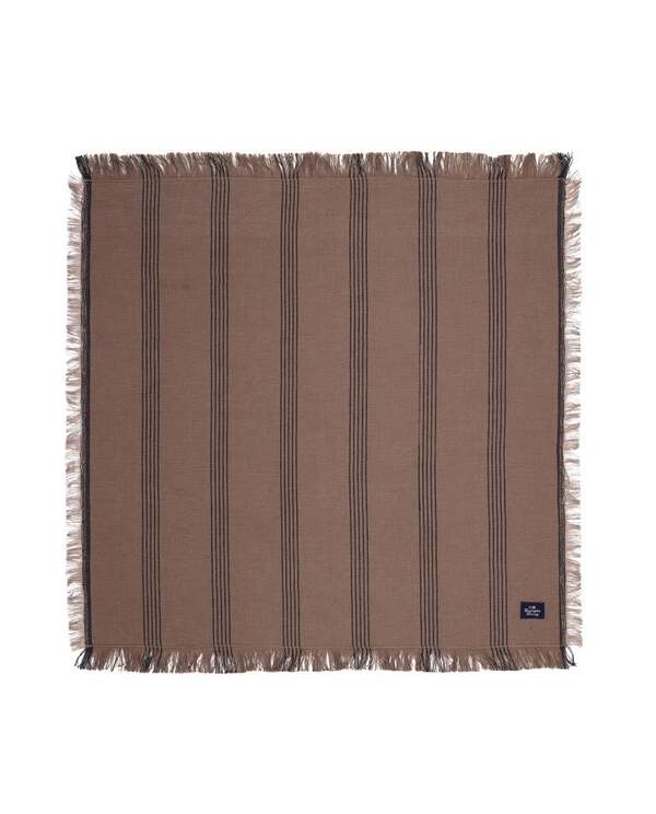 Stripet lin/bomull-serviett med frynser Stone/Black - Lexington