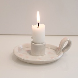 Lysestake Hvit med rosa hjerter - Mortensen Design