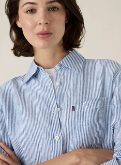 Klassisk linskjorte blå/hvit stripet Blue/White Stripe - Lexington
