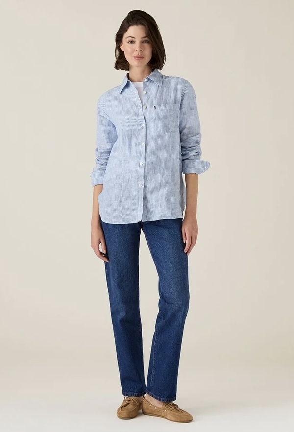 Klassisk linskjorte blå/hvit stripet Blue/White Stripe - Lexington