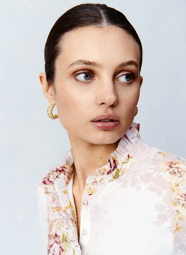 Linen Ruffle Blouse Rose Amore - by TiMo