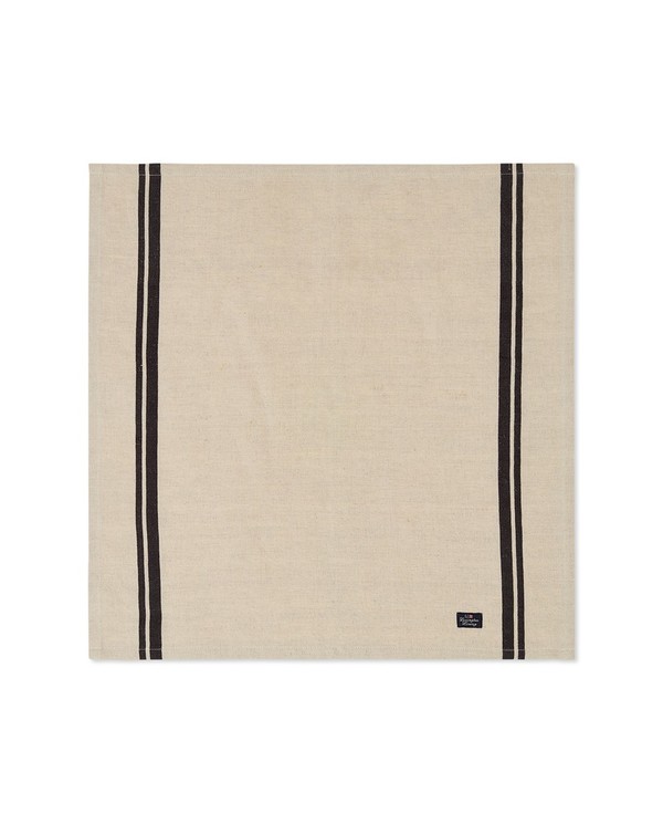 Cotton/Linen Napkin with side stripes Beige/Dk Gray - Lexington