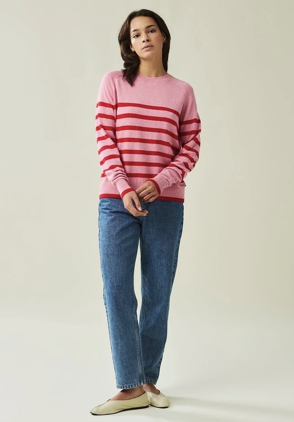 Freya Cotton/Cashmere Sweater Pink /Red Stripe - Lexington