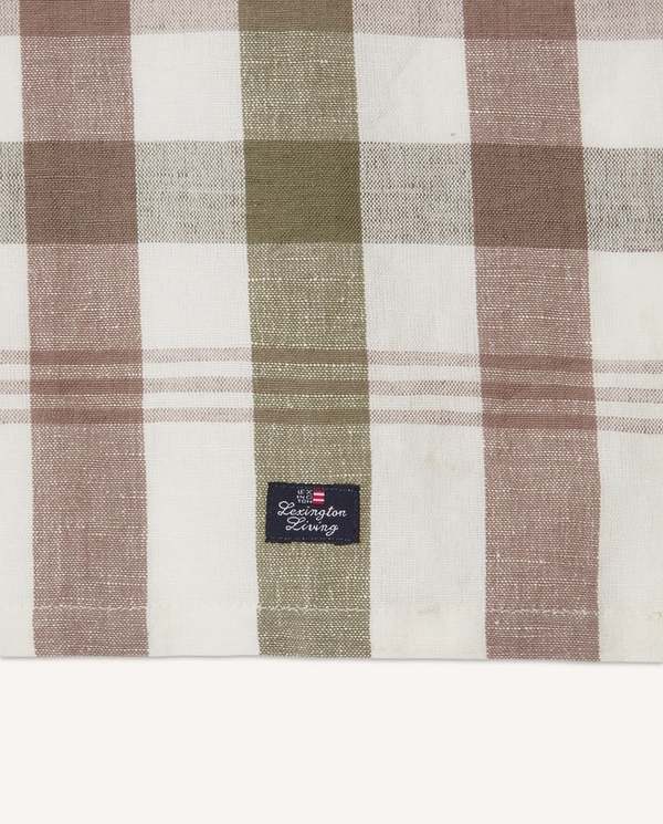 Rutet kjøkkenhåndkle i linblanding Olive/White/Brown - Lexington