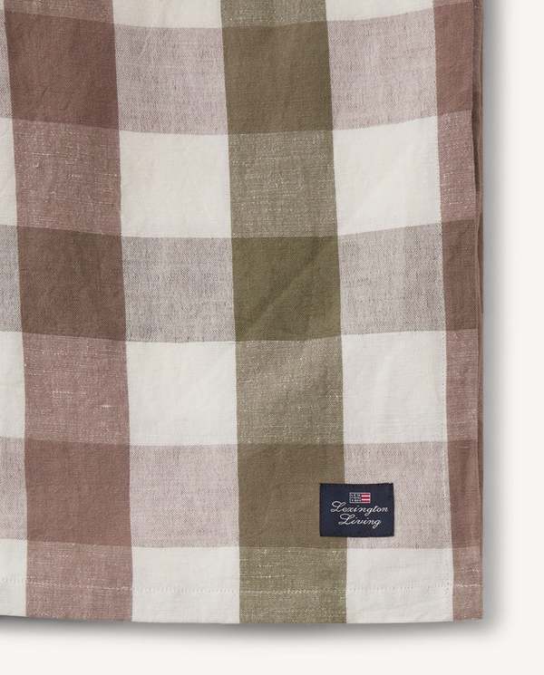 Rutete bordduk i linblanding Olive/White/Brown - Lexington