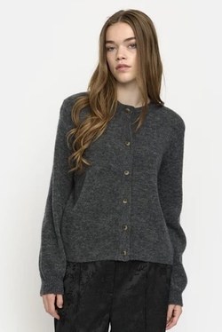 Allison  O-neck Cardigan knit Medium Grey Melange - Soft Rebels