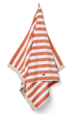 Block stripete håndkle Peach Melone/white - Lexington