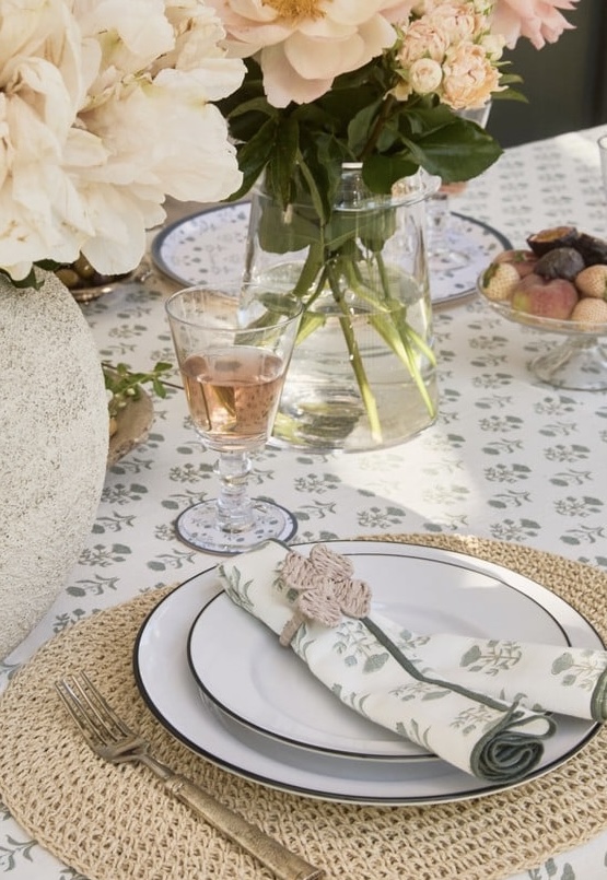 serviett i økologisk bomull m/blomstertrykk, eukalyptus White - Lexington