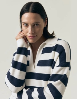 Milanostrikket stripete pologenser Dk Blue/White Stripe - Lexington