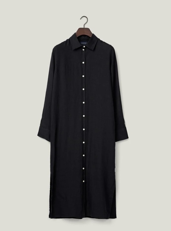 Long Linen Shirt Dress Black - Lexington