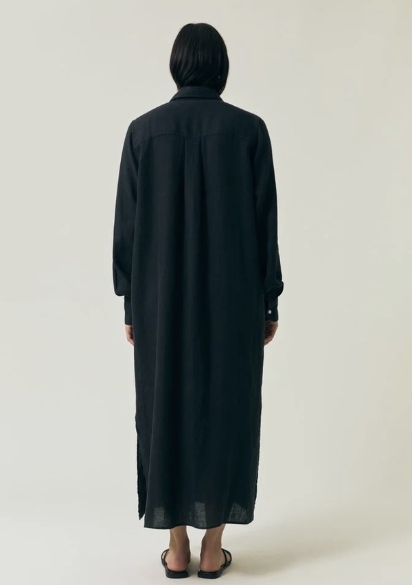 Long Linen Shirt Dress Black - Lexington