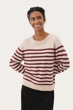 Niaka Strikkegenser,stripet Tawny Port Stripe - Part Two
