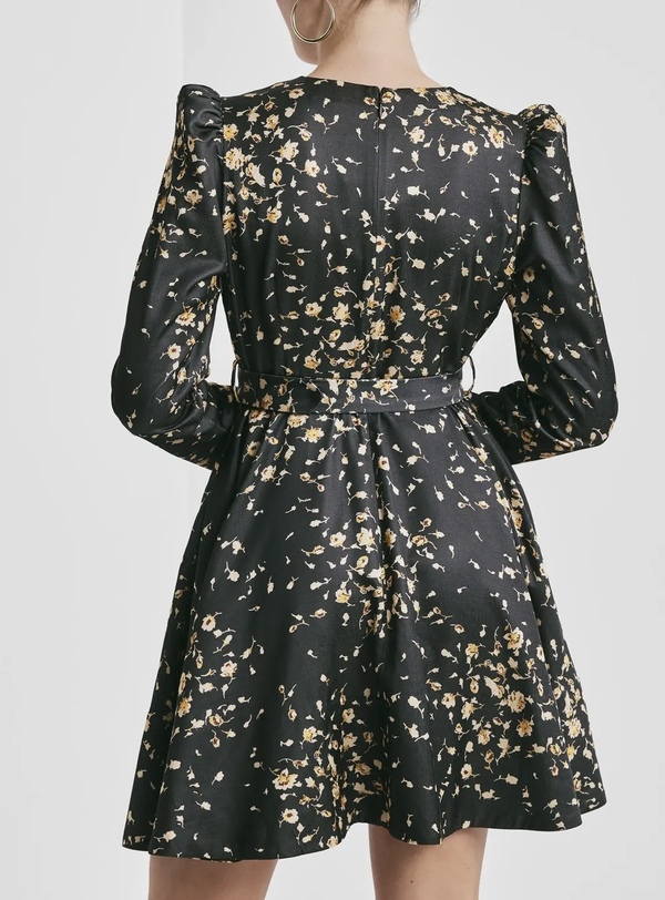 Tailored Satin Belt Dress Black Rose - by TiMo