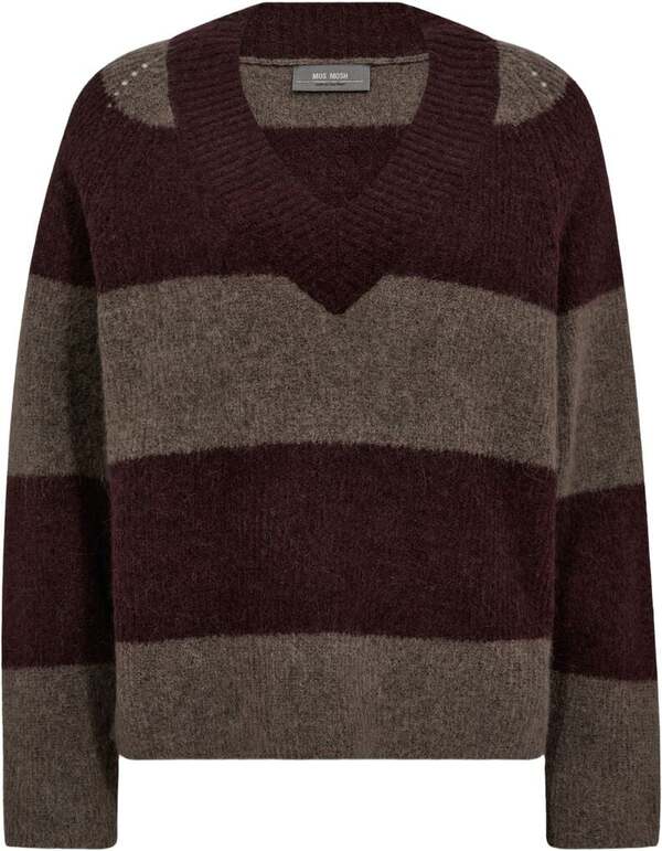 Taci Stripe LS V-Neck Knit Fudge - Mos Mosh