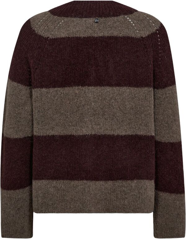 Taci Stripe LS V-Neck Knit Fudge - Mos Mosh