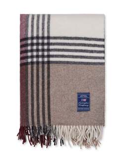 Stein/burgunder rutet pledd i resirkulert ull Stone/Burgundy/Beige - Lexington