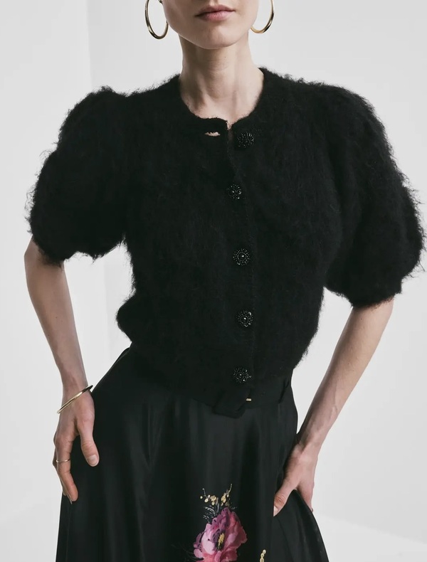 Hairy Knit Puffed Jacket  Black - by TiMo